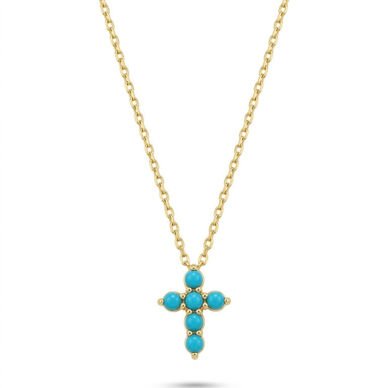 Gold Turquoise Cross Pendant Necklace