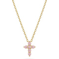 Pink Beaded Cross Pendant Necklace