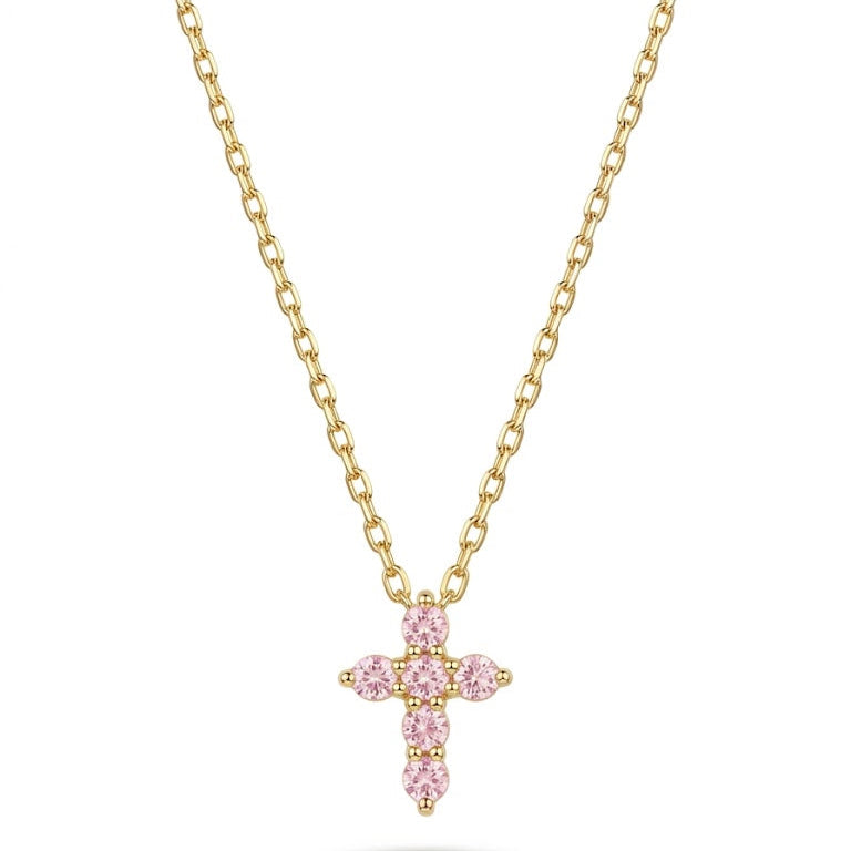 Pink Beaded Cross Pendant Necklace