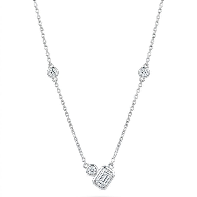 Sterling Silver Emerald-Cut Diamond Station Necklace