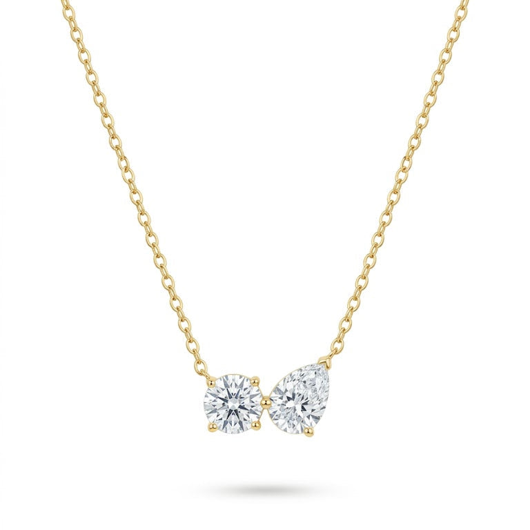 Gold Round & Pear Cut Diamond Pendant Necklace